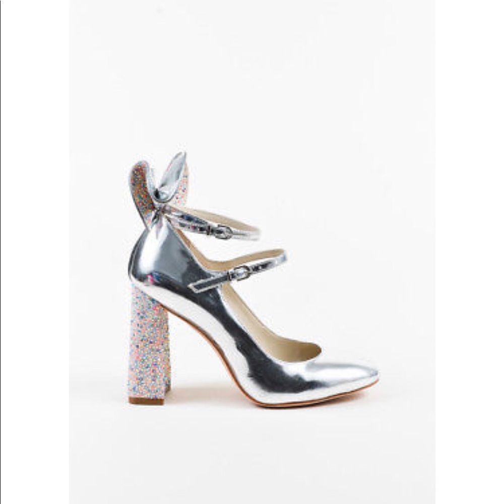 Sophia Webster Silver Mary Jane Heels with Multicolor Glitter Accents - Picture 2 of 8